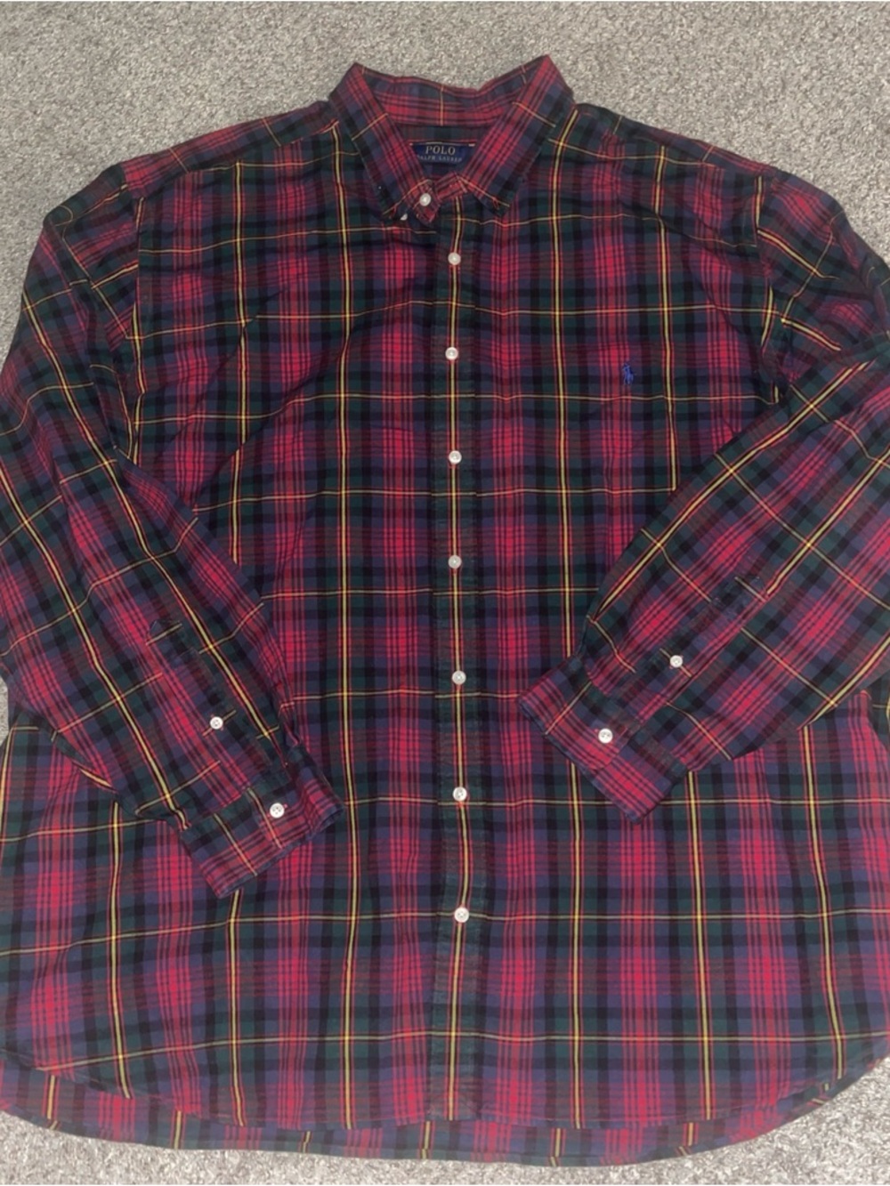 Polo Ralph Lauren Shirt Mens 4XB Green Blue Red Plaid Button Front Long Sleeve